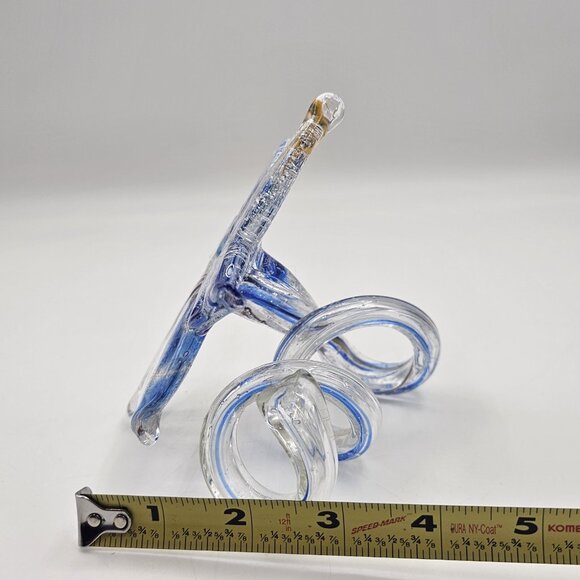 Murano Italy Hand Blown Glass Flower Sculpture Silver Blue Swirl Stem Art 4.75" - Picture 12 of 12
